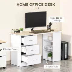 HOMCOM Computer Desk, Home Office Desk, Writing Table, PC Workstation with 3 Storage Shelves and 3 Drawers for Working, Study, 120 x 49 x 72 cm, White - 4