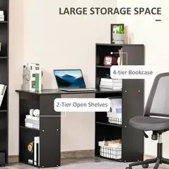 HOMCOM 120cm Computer Desk, Wooden PC Laptop Table with 6-Tier Storage Bookshelves, Home Office Working Study Desk, Writing Workstation, Black - 5