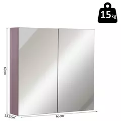 kleankin Double Door Bathroom Mirror Cabinet, Wall Mounted Bathroom Storage Cabinet, Soft Closing, 63L x 60Hcm - 3