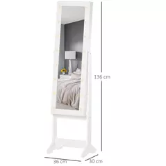 HOMCOM Free Standing LED Mirrored Jewelry Cabinet Armoire Floor Organiser W/ 3 Angle Adjustable For Rings Earrings Bracelets Cosmetics Warm White - 3