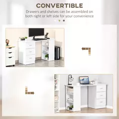 HOMCOM Computer Desk, Home Office Desk, Writing Table, PC Workstation with 3 Storage Shelves and 3 Drawers for Working, Study, 120 x 49 x 72 cm, White - 6