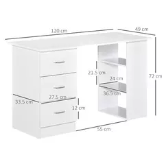 HOMCOM Computer Desk, Home Office Desk, Writing Table, PC Workstation with 3 Storage Shelves and 3 Drawers for Working, Study, 120 x 49 x 72 cm, White - 3