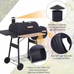 Outsunny Portable Charcoal BBQ Grill, Cold-rolled Steel, Solid Wood, 104H x 124L x53W cm-Black - 6