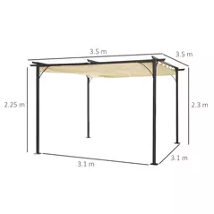 Outsunny 3.5M X 3.5M Metal Pergola Gazebo Awning Retractable Canopy Outdoor Garden Sun Shade Shelter Marquee Party BBQ, Beige - 3