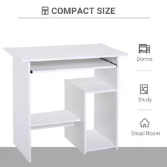 HOMCOM Compact Small Computer Table Wooden Desk Keyboard Tray Storage Shelf Modern Corner Table Home Office White - 6