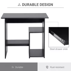 HOMCOM Compact Small Computer Table Wooden Desk Keyboard Tray Storage Shelf Modern Corner Table Home Office Black - 6