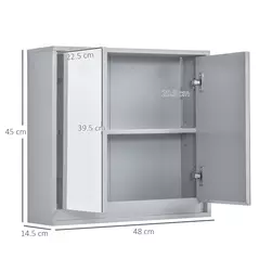 HOMCOM Wall Mounted Mirror Cabinet with Storage Shelf Bathroom Cupboard Double Door Grey - 3