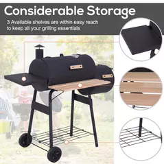 Outsunny Portable Charcoal BBQ Grill, Cold-rolled Steel, Solid Wood, 104H x 124L x53W cm-Black - 7
