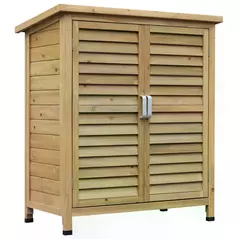 Outsunny Garden Shed Wooden Garden Storage Shed 2 Door Unit Solid Fir Wood Garage Tool Organisation Cabinet, 87L x 46.5W x 96.5Hcm, Natural - 1