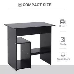 HOMCOM Compact Small Computer Table Wooden Desk Keyboard Tray Storage Shelf Modern Corner Table Home Office Black - 5