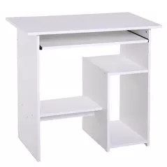 HOMCOM Compact Small Computer Table Wooden Desk Keyboard Tray Storage Shelf Modern Corner Table Home Office White - 1