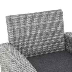 Outsunny 6 Pieces PE Rattan Garden Furniture Set with Three-seat, Armchairs and Footstools, Aluminium Patio Wicker Dining Sets w/ Glass Top Dining Table, Soft Cushion, Light Grey - 9