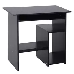 HOMCOM Compact Small Computer Table Wooden Desk Keyboard Tray Storage Shelf Modern Corner Table Home Office Black - 1
