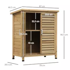 Outsunny Garden Shed Wooden Garden Storage Shed 2 Door Unit Solid Fir Wood Garage Tool Organisation Cabinet, 87L x 46.5W x 96.5Hcm, Natural - 3