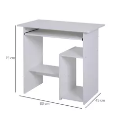 HOMCOM Compact Small Computer Table Wooden Desk Keyboard Tray Storage Shelf Modern Corner Table Home Office White - 3