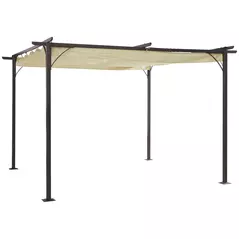 Outsunny 3.5M X 3.5M Metal Pergola Gazebo Awning Retractable Canopy Outdoor Garden Sun Shade Shelter Marquee Party BBQ, Beige - 1