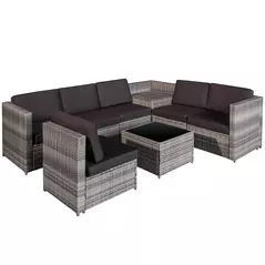 Outsunny 6-Seater Rattan Sofa Furniture Set W/ Cushions, Steel Frame-Grey - 1