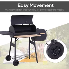 Outsunny Portable Charcoal BBQ Grill, Cold-rolled Steel, Solid Wood, 104H x 124L x53W cm-Black - 5