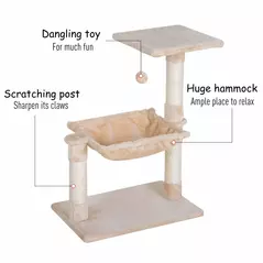 PawHut Cat Scratch Post with Bed Cat Tree for Indoor Cats Sisal Scratching Posts Hammock Kitty Activity Centre Beige - 6