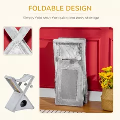 PawHut Two Tier Cat Tree for Indoor Cats Play Rest Activity Tower Plush Folding Relax Center w/ Scratching Post Hammock Pom Poms Grey - 5