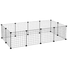 PawHut DIY Pet Playpen Metal Wire Fence 12 Panel Enclosure Indoor Outdoor Guinea Pig Bunny Small Animals Cage Black - 1