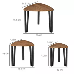 HOMCOM Nest of Tables, Coffee Table Set of 3, Triangle Nesting Tables with Metal Legs, Industrial End Side Table for Living Room, Walnut Wood Grain - 3