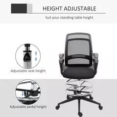 Vinsetto Drafting Chair, Ergonomic Tall Office Chair with Mesh Back, Lumbar Support, Adjustable Height and Foot Ring, Swivel Wheels, for Standing Desk, Black - 5