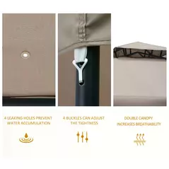 Outsunny Outdoor Gazebo, 2-tier Roof W/Netting, 295L x 295W x 263Hcm-Taupe - 5