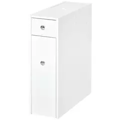 HOMCOM Bathroom Slim Floor Cabinet Narrow Wooden Storage Home Bath Toilet Cupboard Organiser Unit with Drawers White - 1