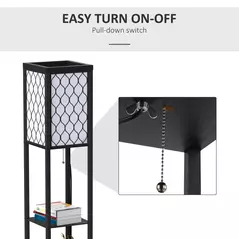 HOMCOM Shelf Floor Lamp Standing Lamp W/4-tier Wooden Open Shelves,26L x 26W x 160Hcm-Black/White - 5