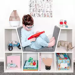 HOMCOM Bookcase Storage Shelf with Cushioned Reading Seat, Cube Bookshelf Organizer for Bedroom Living Room, White - 1