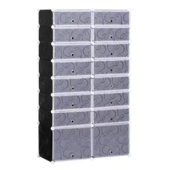 HOMCOM 16 Cube Shoe Rack, 2 x 8 Tier Shoe Storage Cabinet, Modular Plastic Shelves for Bedroom, Living Room and Entryway, Space Saving Footwear Organizer, 32 Pairs, White and Black - 1