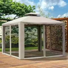 Outsunny Outdoor Gazebo, 2-tier Roof W/Netting, 295L x 295W x 263Hcm-Taupe - 2