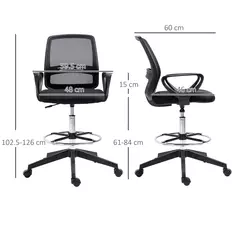 Vinsetto Drafting Chair, Ergonomic Tall Office Chair with Mesh Back, Lumbar Support, Adjustable Height and Foot Ring, Swivel Wheels, for Standing Desk, Black - 3