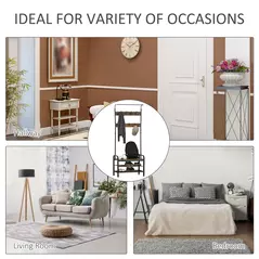 HOMCOM Coat Rack Stand Industrial hallway Shoe Rack Removable Hooks Metal Wood Hangers Storage Cabinet Rustic Brown 72L×34W×185H(cm) - 8