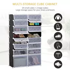 HOMCOM 16 Cube Shoe Rack, 2 x 8 Tier Shoe Storage Cabinet, Modular Plastic Shelves for Bedroom, Living Room and Entryway, Space Saving Footwear Organizer, 32 Pairs, White and Black - 7
