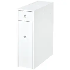 HOMCOM Bathroom Slim Floor Cabinet Narrow Wooden Storage Home Bath Toilet Cupboard Organiser Unit with Drawers White - 1