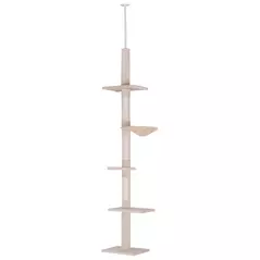 PawHut Floor to Ceiling Cat Tree 230-260cm Height Adjustable, 5-Tier Cat Tower with Scratching Posts, Hammock, Perches, Climbing Activity Centre for Indoor Kittens Playing and Relaxing, Beige - 1