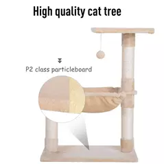 PawHut Cat Scratch Post with Bed Cat Tree for Indoor Cats Sisal Scratching Posts Hammock Kitty Activity Centre Beige - 5