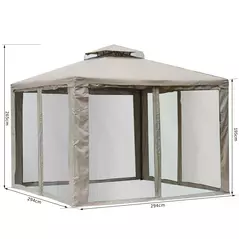 Outsunny Outdoor Gazebo, 2-tier Roof W/Netting, 295L x 295W x 263Hcm-Taupe - 3