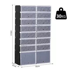 HOMCOM 16 Cube Shoe Rack, 2 x 8 Tier Shoe Storage Cabinet, Modular Plastic Shelves for Bedroom, Living Room and Entryway, Space Saving Footwear Organizer, 32 Pairs, White and Black - 3