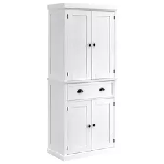 HOMCOM Freestanding Kitchen Cupboard, 184cm Tall Storage Cabinet with Doors and Shelves, Traditional Colonial 4-Door Kitchen Pantry Cupboard with Drawer, White - 1