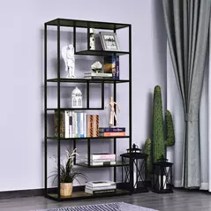 HOMCOM 6 Tier Bookcase, Industrial Tall Shelf Unit with Steel Frame for Home Office, Study, Living Room, Hallway, 82 x 33.5 x 175 cm, Rustic Brown and Black - 1