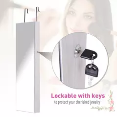 HOMCOM Jewelry Cabinet with Mirror and LED Lights, Lockable Makeup Cosmetics Jewellery Organiser, Mirror with Storage for Bedroom Dressing Room, White - 6