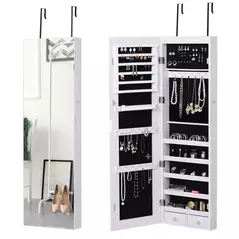 HOMCOM Jewelry Cabinet with Mirror and LED Lights, Lockable Makeup Cosmetics Jewellery Organiser, Mirror with Storage for Bedroom Dressing Room, White - 7