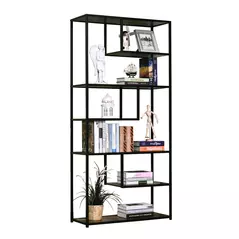 HOMCOM 6 Tier Bookcase, Industrial Tall Shelf Unit with Steel Frame for Home Office, Study, Living Room, Hallway, 82 x 33.5 x 175 cm, Rustic Brown and Black - 2