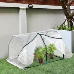 Outsunny Mini  Greenhouse Grow House PVC Cover Steel Frame White 99L x 71W x 60H cm - 2