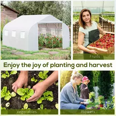 Outsunny Walk-In Polytunnel Greenhouse Warm House Garden Tunnel Shelter Plant Shed with Door and Windows, Galvanised Steel Frame, 3.5 x 3 x 2m, White - 7