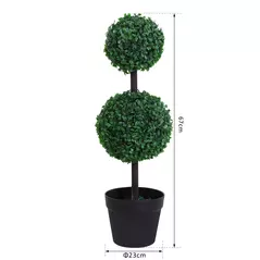Outsunny Set of 2 Artificial Boxwood Ball Topiary Trees Potted Decorative Plant Indoor Décor (67cm) - 3