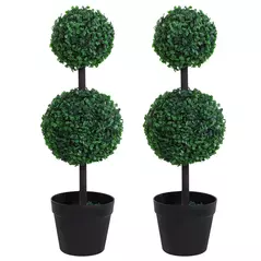 Outsunny Set of 2 Artificial Boxwood Ball Topiary Trees Potted Decorative Plant Indoor Décor (67cm) - 2